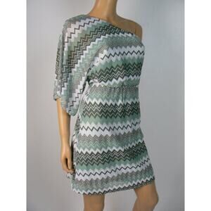 Chelsea & Violet Green White Chevron Knit Blouson Dolman Dress Small NEW